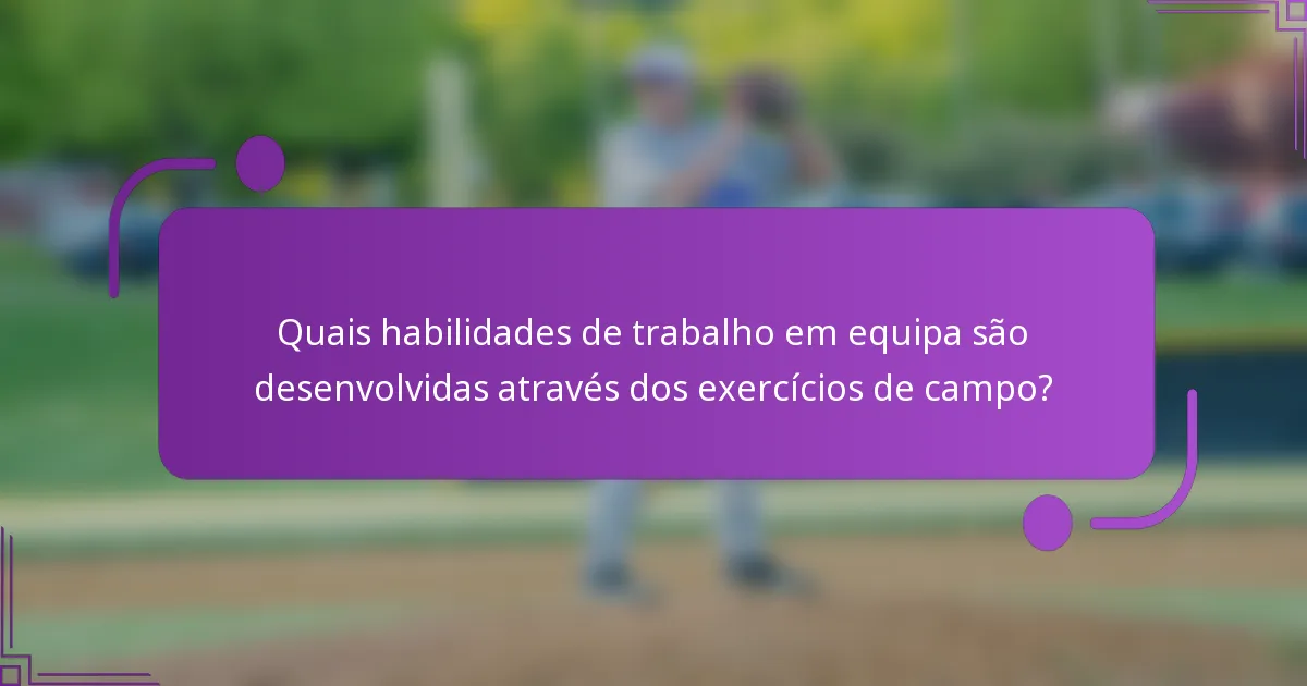 Quais habilidades de trabalho em equipa são desenvolvidas através dos exercícios de campo?